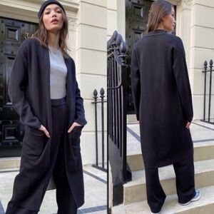 Aritzia babaton black long wool Lance open cardigan with pockets